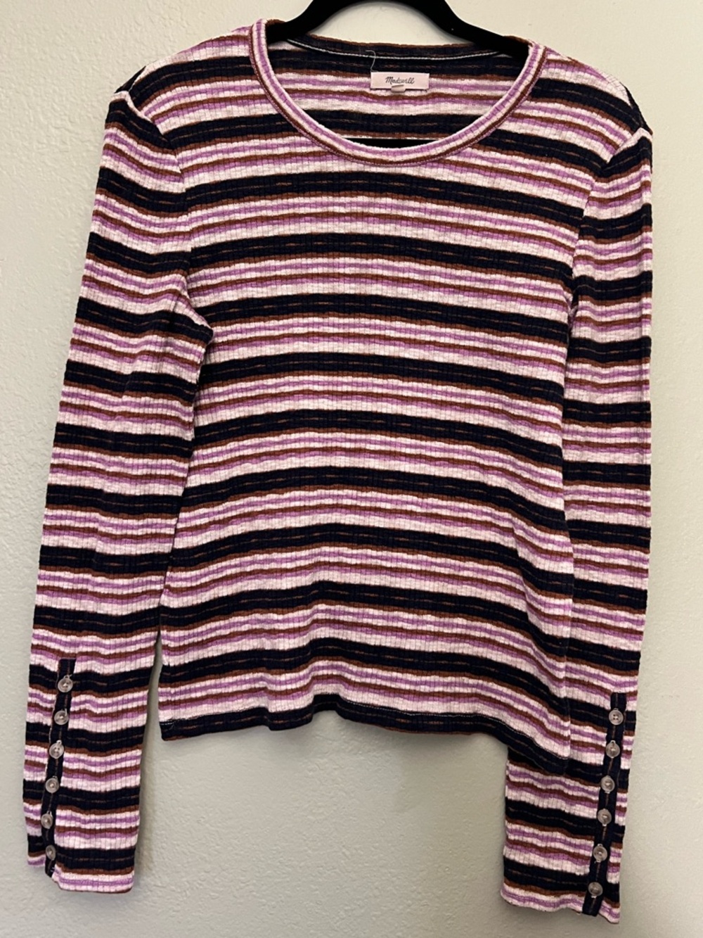 Madewell Striped Ribbed Top in Pink, Brown & Black L PTP 20